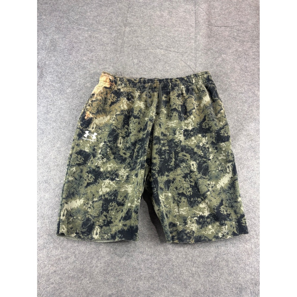 Under Armour Mens XL Tie Dye Camo Cut Off Sweatshorts Green Black Y2K Athletic